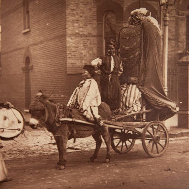 An intimidating effigy is placed at the back of a donkey-drawn cart. (SWNS)